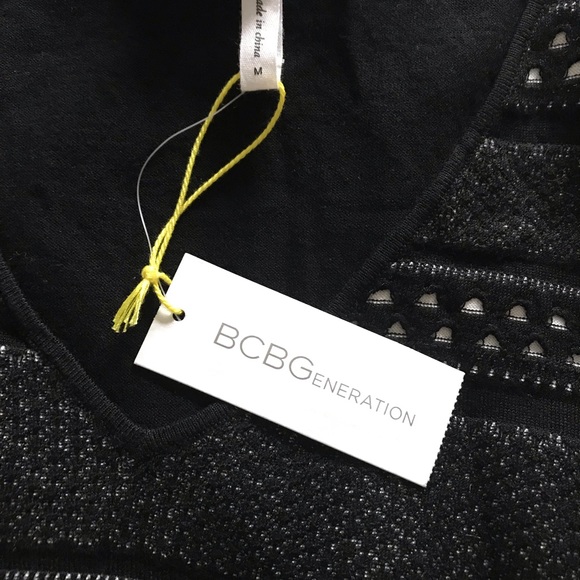 BCBGeneration Black w/ White V-Neck Sweater Dress  Fit & Flair Size Medium - Picture 12 of 13